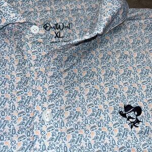 Out West men’s performance golf polo size XL travel adventure theme pattern